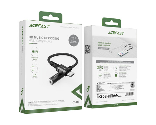 Кабель ACEFAST C1-07 USB-C to 3.5mm aluminum alloy headphones adapter cable Black (AFC1-07B)