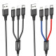 Кабель HOCO X76 USB to iP+Type-C+Micro 2A, 1m, nylon, aluminum connectors Black+Red+Blue (6931474768636)