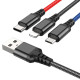 Кабель HOCO X76 USB to iP+Type-C+Micro 2A, 1m, nylon, aluminum connectors Black+Red+Blue (6931474768636)
