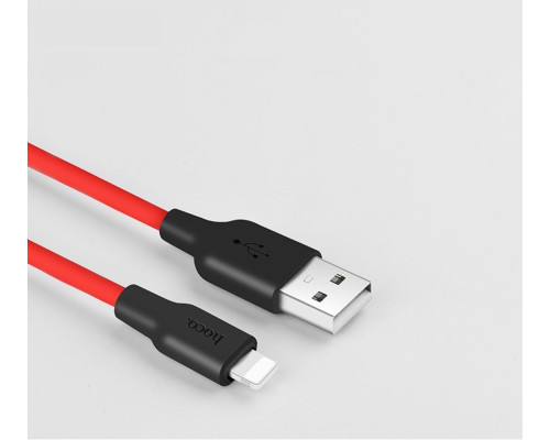 Кабель HOCO X21 USB to iP 2A, 1m, silicone, TPE connectors, Black+Red (6957531071372)