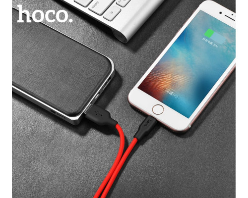 Кабель HOCO X21 USB to iP 2A, 1m, silicone, TPE connectors, Black+Red (6957531071372)