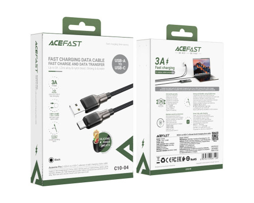 Кабель ACEFAST C10-04 USB to Type-C 3A, 1.2m, silicone, zinc connectors, Black (6974316283126)