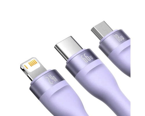 Кабель Baseus Flash Series Ⅱ One-for-three Fast Charging Data Cable USB to M+L+C 66W 1.2m Purple (CASS040005)