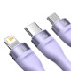 Кабель Baseus Flash Series Ⅱ One-for-three Fast Charging Data Cable USB to M+L+C 66W 1.2m Purple (CASS040005)