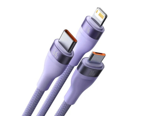 Кабель Baseus Flash Series Ⅱ One-for-three Fast Charging Data Cable USB to M+L+C 66W 1.2m Purple (CASS040005)