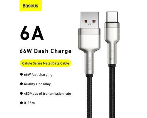 Кабель Baseus Cafule Series Metal Data Cable USB to Type-C 66W 0.25m Black (CAKF000001)