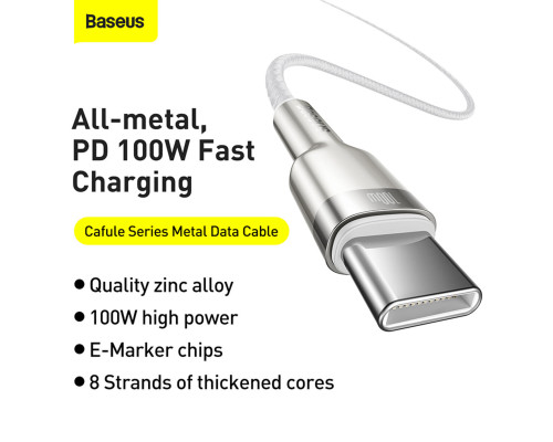 Кабель Baseus Cafule Series Metal Data Cable Type-C to Type-C 100W 2m White (CATJK-D02)