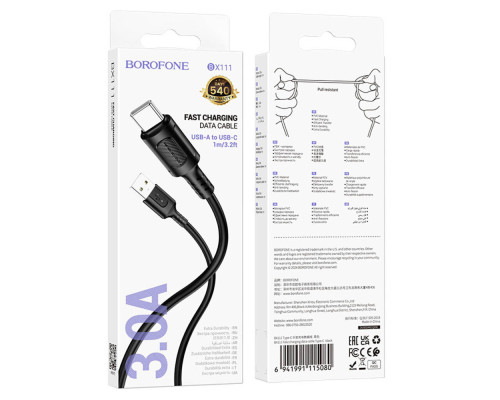 Кабель BOROFONE BX111 Feliz charging data cable Type-C 1m Black (6941991115080)