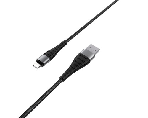 Кабель BOROFONE BX32 USB to iP 2.4A, 1m, nylon, aluminum+TPE connectors, Black (BX32LB)