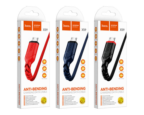 Кабель HOCO X59 USB to Micro 2.4A, 1m, nylon, TPE connectors, Blue (6931474744913)