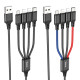 Кабель HOCO X76 USB to iP+iP+Type-C+Micro 2A, 1m, nylon, aluminum connectors Black+Red+Blue (6931474768643)