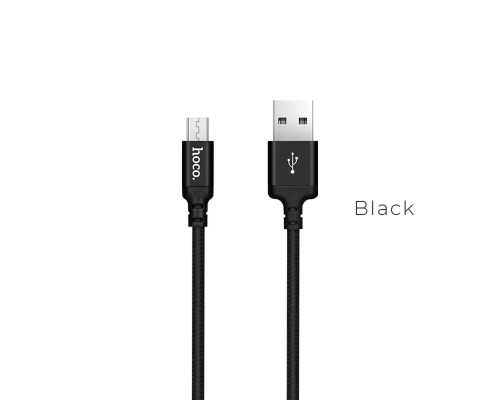 Кабель HOCO X14 USB to Micro 2A, 2m, nylon, aluminum connectors, Black (6957531062905)