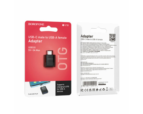 Адаптер BOROFONE BV18 Type-C male to USB female USB3.0 adapter Black (BV18C)