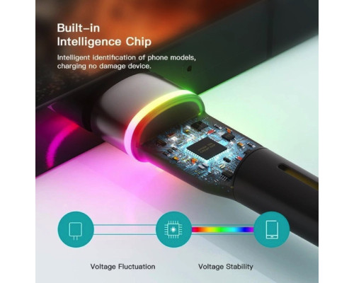 Кабель Essager Colorful LED USB Cable Fast Charging 3A USB-A to Type C 1m black (EXCT-XCD01) (EXCT-XCD01)