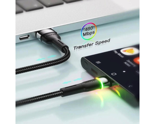 Кабель Essager Colorful LED USB Cable Fast Charging 3A USB-A to Type C 1m black (EXCT-XCD01) (EXCT-XCD01)