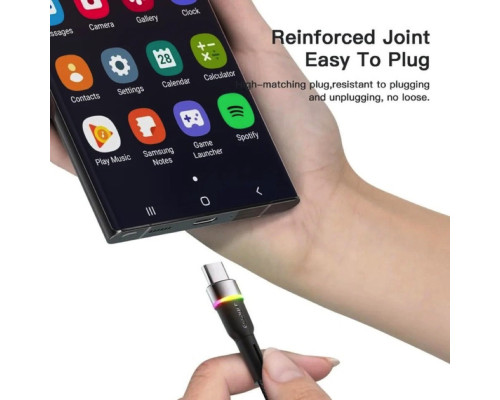 Кабель Essager Colorful LED USB Cable Fast Charging 3A USB-A to Type C 1m black (EXCT-XCD01) (EXCT-XCD01)