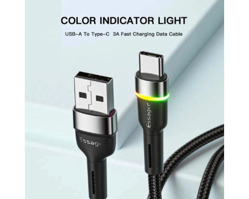 Кабель Essager Colorful LED USB Cable Fast Charging 3A USB-A to Type C 1m black (EXCT-XCD01) (EXCT-XCD01)