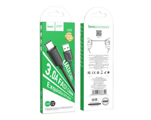 Кабель HOCO X88 Gratified charging data cable for Type-C Black (6931474783349)