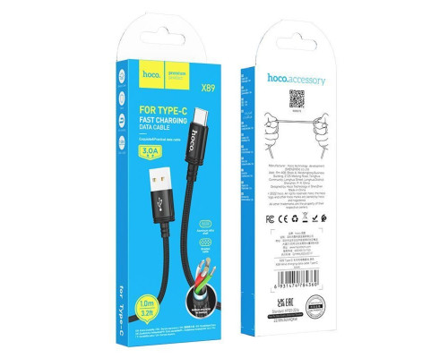 Кабель HOCO X89 Wind charging data cable Type-C Black (6931474784360)