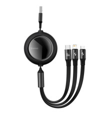 Кабель Baseus Bright Mirror 2 Series Retractable 3-in-1 Fast Charging Data Cable USB to M+L+C 66W 1.1m Black (CAMJ010101)