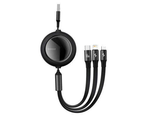 Кабель Baseus Bright Mirror 2 Series Retractable 3-in-1 Fast Charging Data Cable USB to M+L+C 66W 1.1m Black (CAMJ010101)