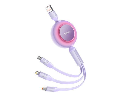 Кабель Baseus Bright Mirror 2 Series Retractable 3-in-1 Fast Charging Data Cable USB to M+L+C 66W 1.1m Purple (CAMJ010105)