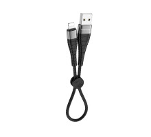 Кабель BOROFONE BX32 USB to iP 2.4A, 0.25m, nylon, aluminum+TPE connectors, Black (BX32LB0.25)