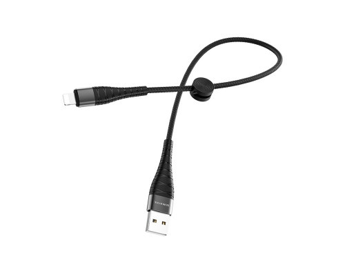 Кабель BOROFONE BX32 USB to iP 2.4A, 0.25m, nylon, aluminum+TPE connectors, Black (BX32LB0.25)