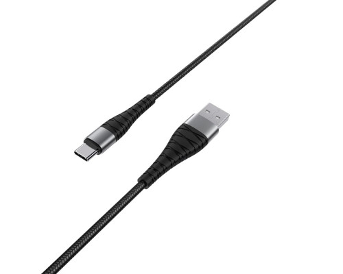 Кабель BOROFONE BX32 USB to Type-C 2.4A, 1m, nylon, aluminum+TPE connectors, Black (BX32CB)