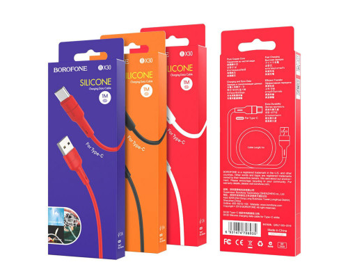 Кабель BOROFONE BX30 USB to Type-C, 3A, 1m, silicone, TPE connectors, White (BX30CW)