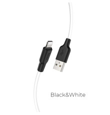 Кабель HOCO X21 Plus USB to iP 2.4A, 1m, silicone, silicone connectors, Black+White (6931474711816)