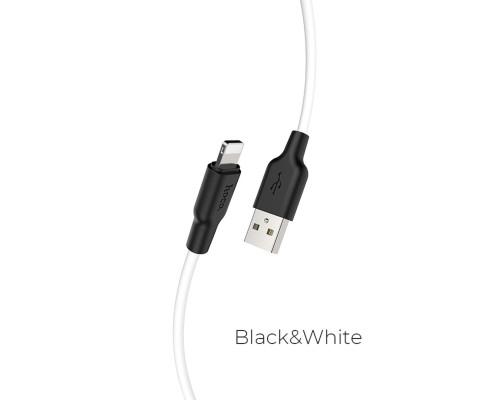 Кабель HOCO X21 Plus USB to iP 2.4A, 1m, silicone, silicone connectors, Black+White (6931474711816)