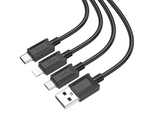 Кабель HOCO X74 USB to iP+Type-C+Micro 2A, 1m, PVC, PVC connectors, Black (6931474767363)