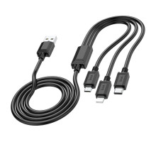 Кабель HOCO X74 USB to iP+Type-C+Micro 2A, 1m, PVC, PVC connectors, Black (6931474767363)