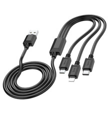 Кабель HOCO X74 USB to iP+Type-C+Micro 2A, 1m, PVC, PVC connectors, Black (6931474767363)