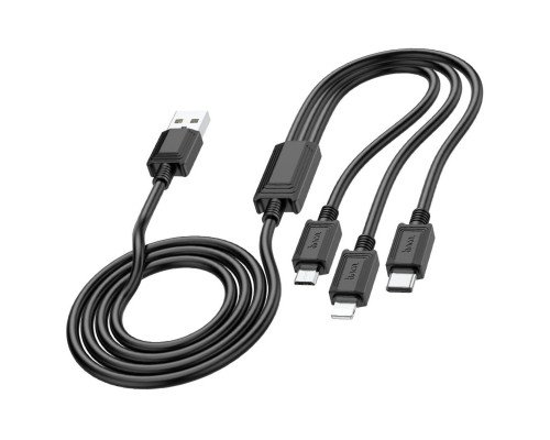 Кабель HOCO X74 USB to iP+Type-C+Micro 2A, 1m, PVC, PVC connectors, Black (6931474767363)