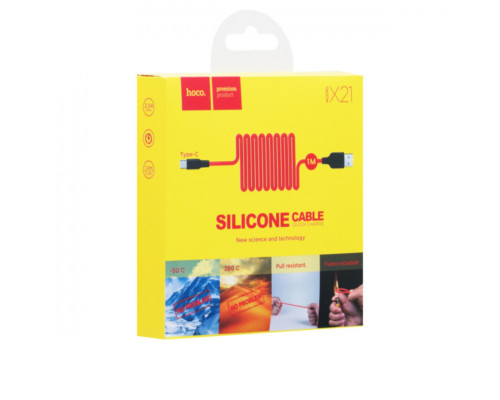 Кабель HOCO X21 USB to Type-C 2A, 1m, silicone, TPE connectors, Black+Red (6957531071419)