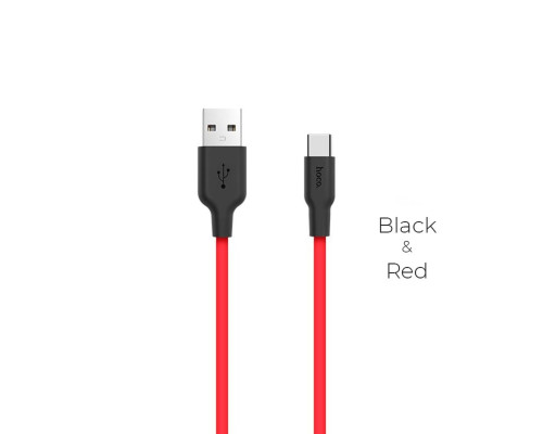 Кабель HOCO X21 USB to Type-C 2A, 1m, silicone, TPE connectors, Black+Red (6957531071419)