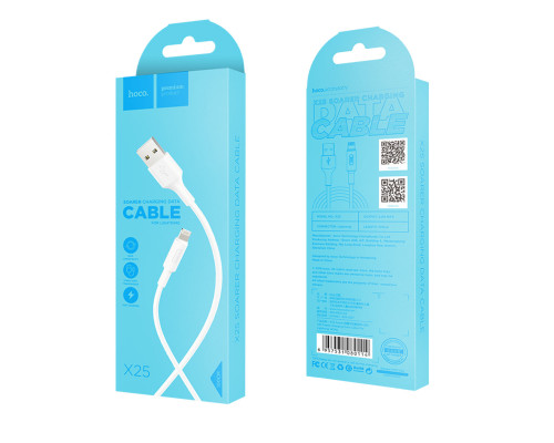 Кабель HOCO X25 USB to iP 2A, 1m, PVC, PVC connectors, White (6957531080114)