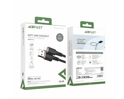 Кабель ACEFAST C2-02 USB to iP 2.4A, 1.2m, silicone, zinc connectors, Black (AFC2-02B)