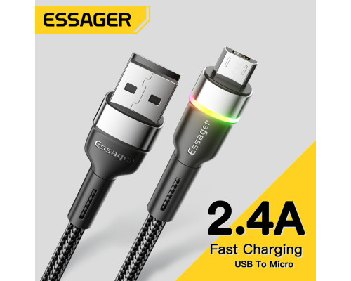 Кабель Essager Colorful LED USB Cable Fast Charging 2.4A USB-A to Micro 2m black (EXCM-XCDA01) (EXCM-XCDA01)