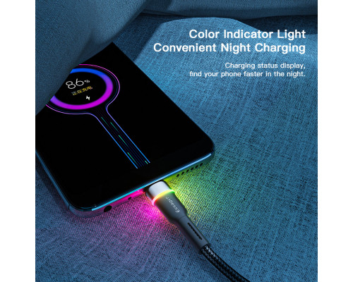 Кабель Essager Colorful LED USB Cable Fast Charging 2.4A USB-A to Micro 2m black (EXCM-XCDA01) (EXCM-XCDA01)