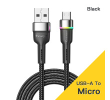 Кабель Essager Colorful LED USB Cable Fast Charging 2.4A USB-A to Micro 2m black (EXCM-XCDA01) (EXCM-XCDA01)