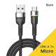 Кабель Essager Colorful LED USB Cable Fast Charging 2.4A USB-A to Micro 2m black (EXCM-XCDA01) (EXCM-XCDA01)