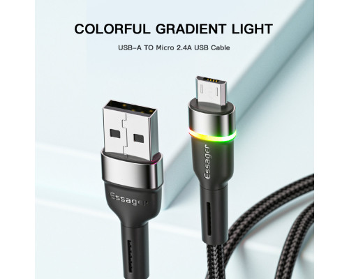 Кабель Essager Colorful LED USB Cable Fast Charging 2.4A USB-A to Micro 2m black (EXCM-XCDA01) (EXCM-XCDA01)