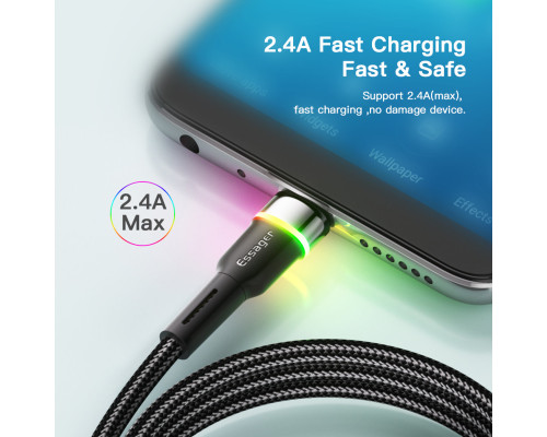 Кабель Essager Colorful LED USB Cable Fast Charging 2.4A USB-A to Micro 2m black (EXCM-XCDA01) (EXCM-XCDA01)