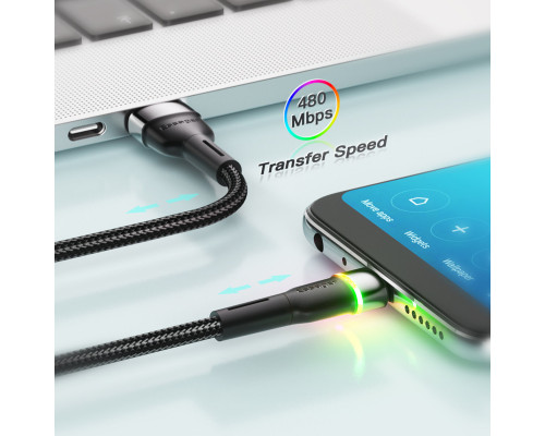 Кабель Essager Colorful LED USB Cable Fast Charging 2.4A USB-A to Micro 2m black (EXCM-XCDA01) (EXCM-XCDA01)