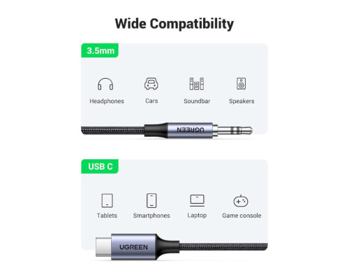 Кабель UGREEN CM450 USB-C Male to 3.5mm Male Audio Cable with Chip 1m (UGR-20192)