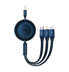 Кабель Baseus Bright Mirror 2 Series Retractable 3-in-1 Fast Charging Data Cable USB to M+L+C 66W 1.1m Blue (CAMJ010103)