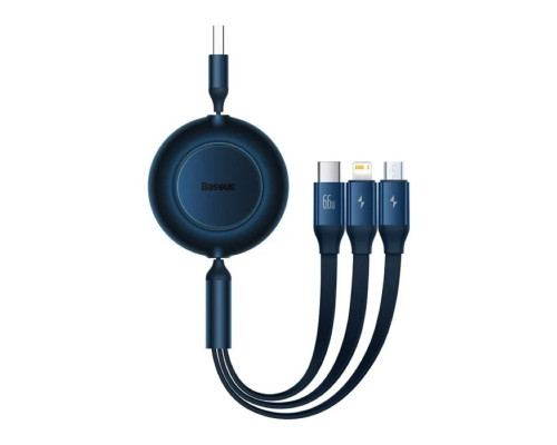 Кабель Baseus Bright Mirror 2 Series Retractable 3-in-1 Fast Charging Data Cable USB to M+L+C 66W 1.1m Blue (CAMJ010103)